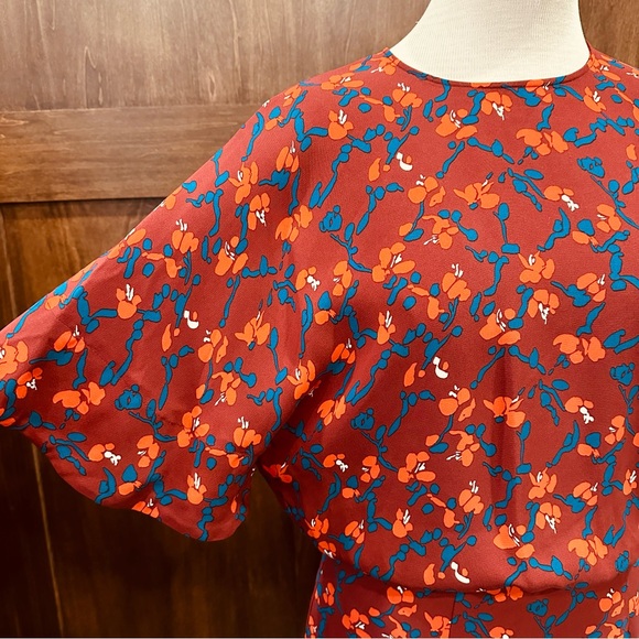 MARIMECKKO RUST RED SUMMER FALL DAY MIDI DRESS FLORAL PRINT FLOWER SUMMER XS - Picture 6 of 14